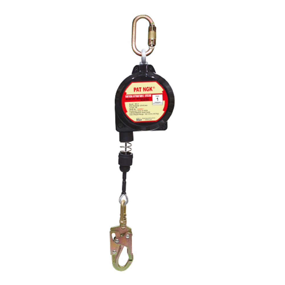 LÍNEA RETRÁCTIL DE CABLE DE ACERO DE 4.8 MM X 6 MTS CON GANCHO DOBLE SEGURO HE-6 - PAT NGK