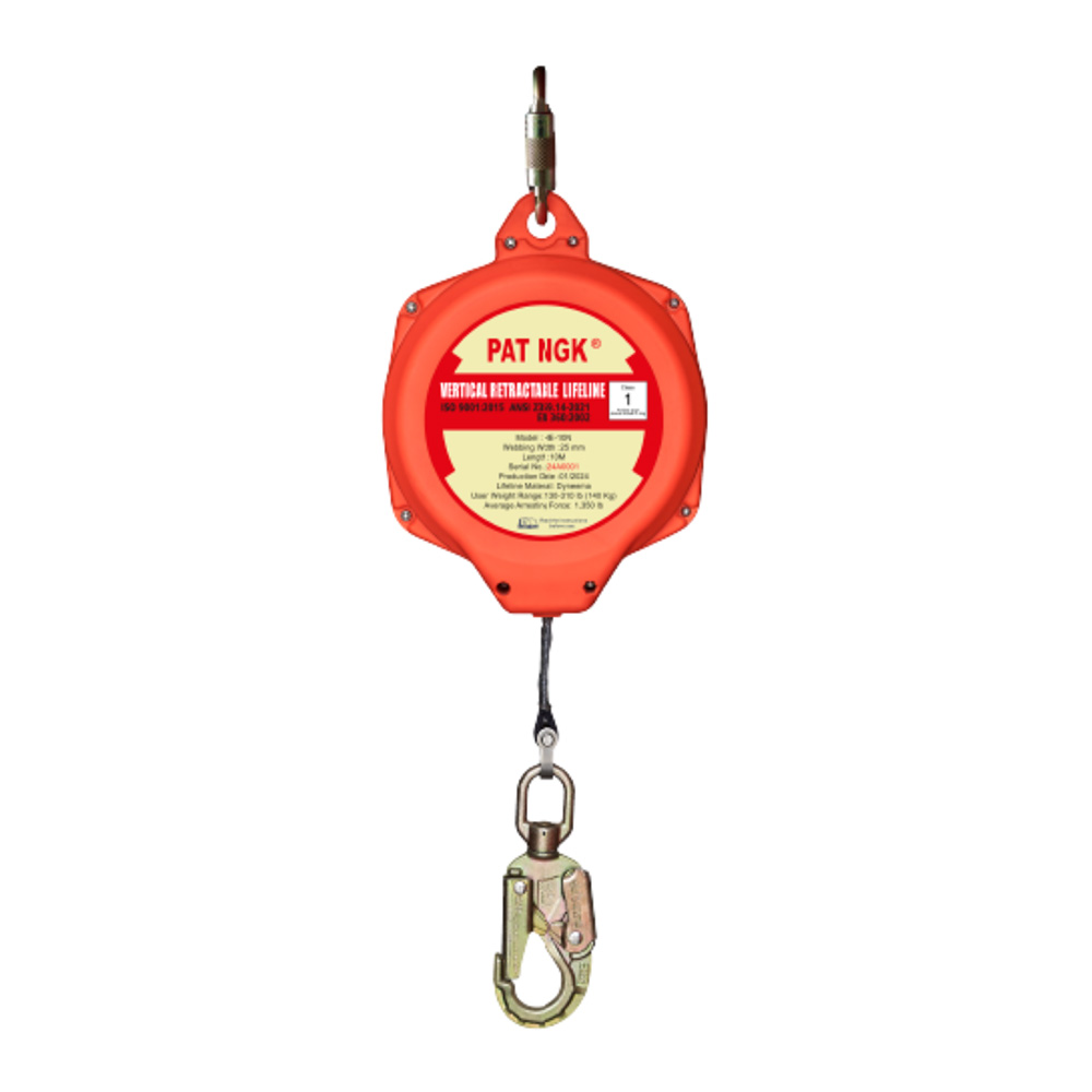 LÍNEA RETRÁCTIL DE CINTA NYLON DE 25 MM X 10 MTS CON GANCHO DOBLE SEGURO HE-10N - PAT NGK